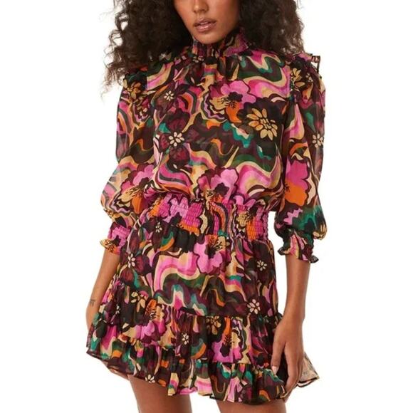 Misa Los Angeles Dress XS Gianna Floral Mini Groove Retro Multicolor Artsy Boho - Picture 4 of 16